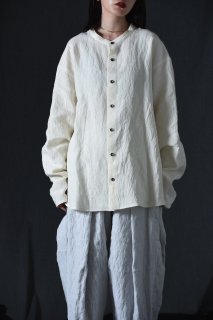 Linen Band Collar Shirt kinari [sample for show]