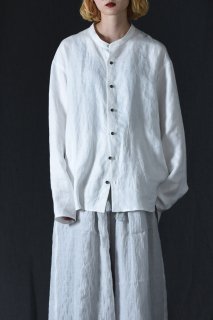 Linen Band Collar Shirt white [sample for show]