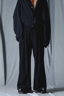 Wool Silk 3 Tuck Straight Slacks