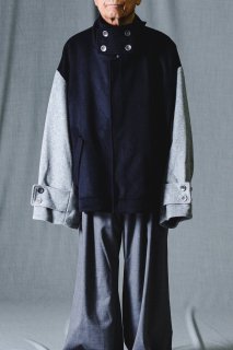 Wool Beaver High-Neck Blouson navy  gray