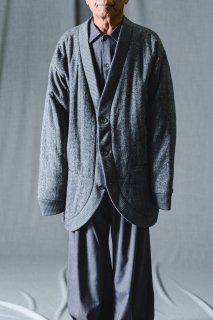 Wool Tweed Padded Rib Cardigan mix gray