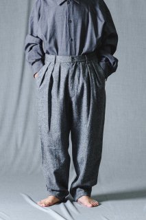 Wool Tweed 3 Tuck Easy Slacks mix gray