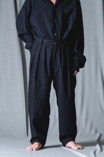 Wool Tweed 3 Tuck Easy Slacks mix black