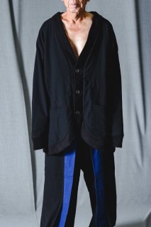 Wool Silk Padded Rib Cardigan black