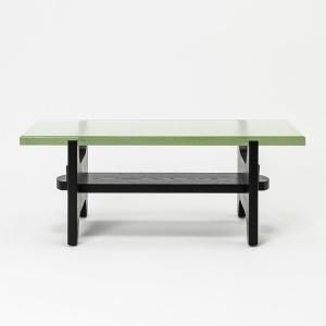 RECYCLED GLASS LOW TABLE WOOD LEG_W.900