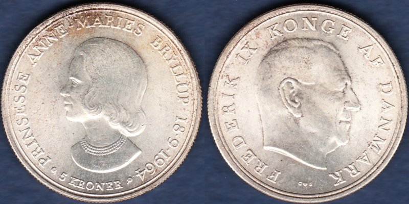 デンマーク 1964年 5KRONER銀貨 - 名古屋 創業65年 時遊屋 古銭 