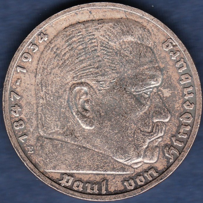 ドイツ 第三帝国 1938E 5マルク銀貨 - 名古屋 創業65年 時遊屋 古銭 