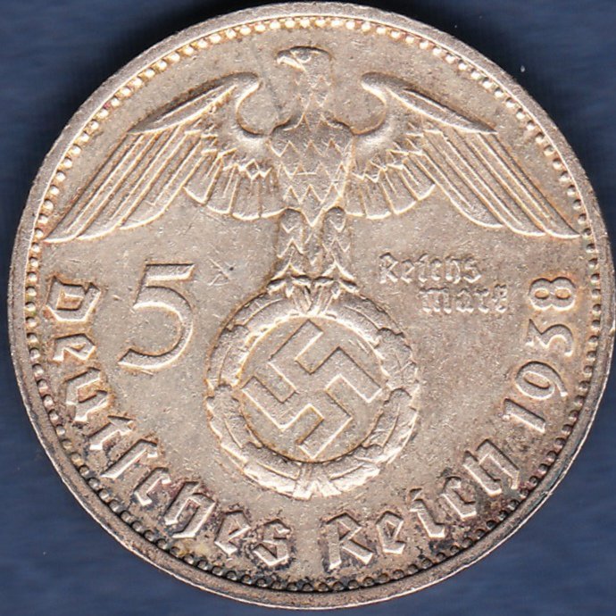 ドイツ 第三帝国 1938E 5マルク銀貨 - 名古屋 創業65年 時遊屋 古銭・アンティークコイン・切手専門店