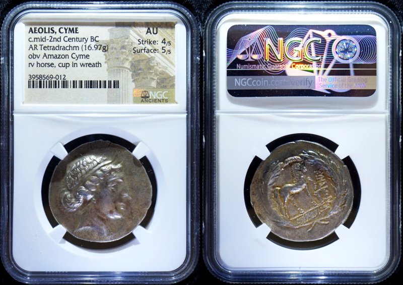 古代ギリシャ アイオリス・キーメ Tetradrachm銀貨 キーメ大頭像 NGC