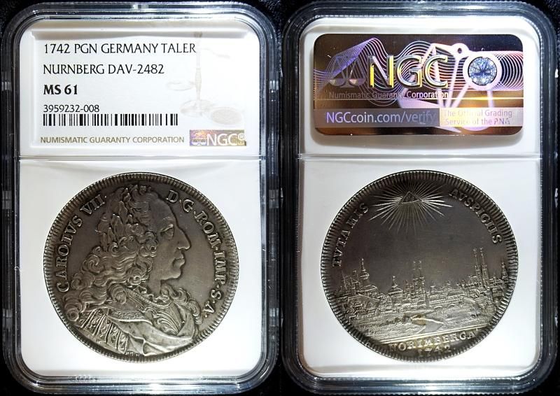 ドイツ ニュルンベルク 1742年 都市景観 Taler銀貨 NGC MS61 - 名古屋