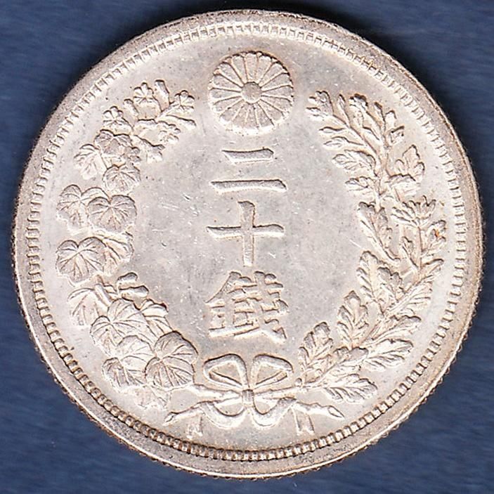 欠日　明治6年　1873年　龍20銭銀貨　1枚　5.36ｇ　比重10.1　6-4