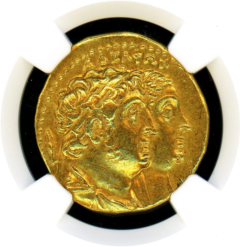 古代プトレマイオス朝エジプト プトレマイオス2世/アルシノエ2世 オクタドラクマ金貨 NGC ChXF 4/5 5/5 - 名古屋 創業65年 時遊屋  古銭・アンティークコイン・切手専門店