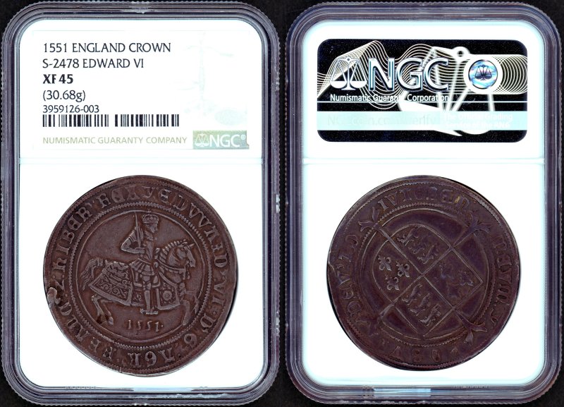 イギリス 1551年 エドワード6世 CROWN銀貨 NGC XF45 - 名古屋 創業65年