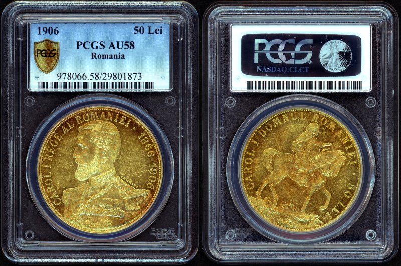 ルーマニア 1906年 50Lei金貨 PCGS AU58 - 名古屋 創業65年 時遊屋