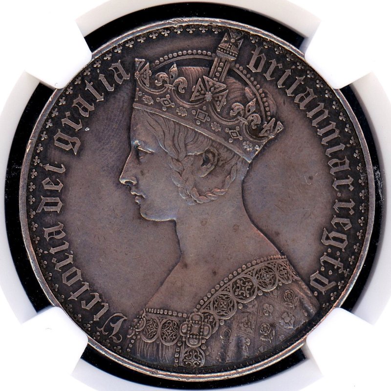 イギリス 1847年 ヴィクトリア ゴチッククラウン銀貨 NGC PF55