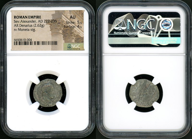 古代ローマ セウェルス・アレクサンドル デナリウス銀貨 NGC AU 5/5 4/5 - 名古屋 創業65年 時遊屋  古銭・アンティークコイン・切手専門店