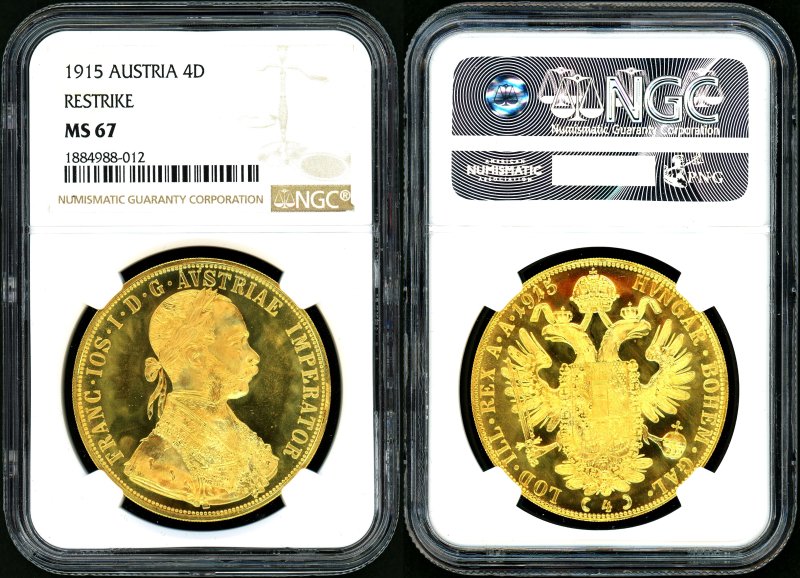 オーストリア 1915年 フランツ・ヨーゼフ 4Ducat リストライク金貨 NGC