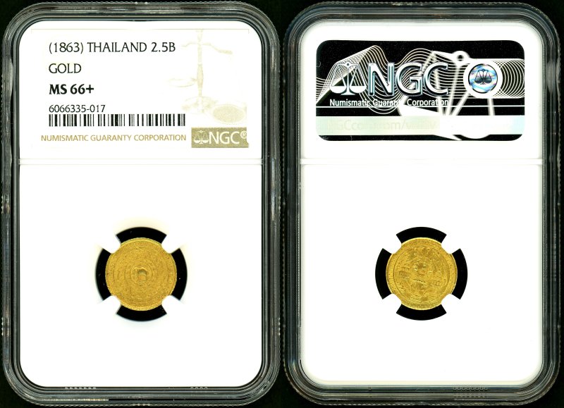 タイ 1863年 ラーマ4世 2-1/2バーツ金貨 象 NGC MS66+(鑑定Top3