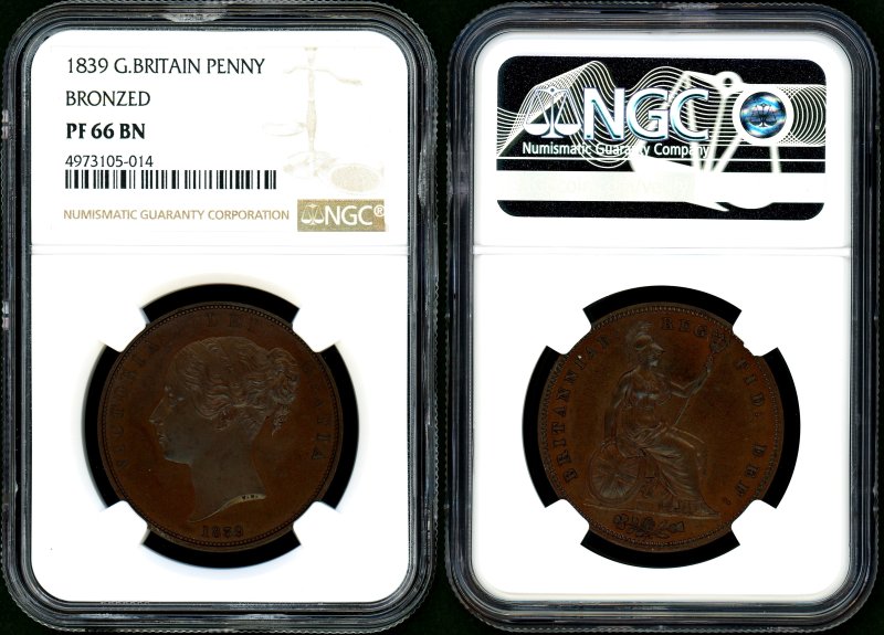 イギリス 1839年 ヴィクトリアヤング プルーフペニー銅貨 NGC PF66BN