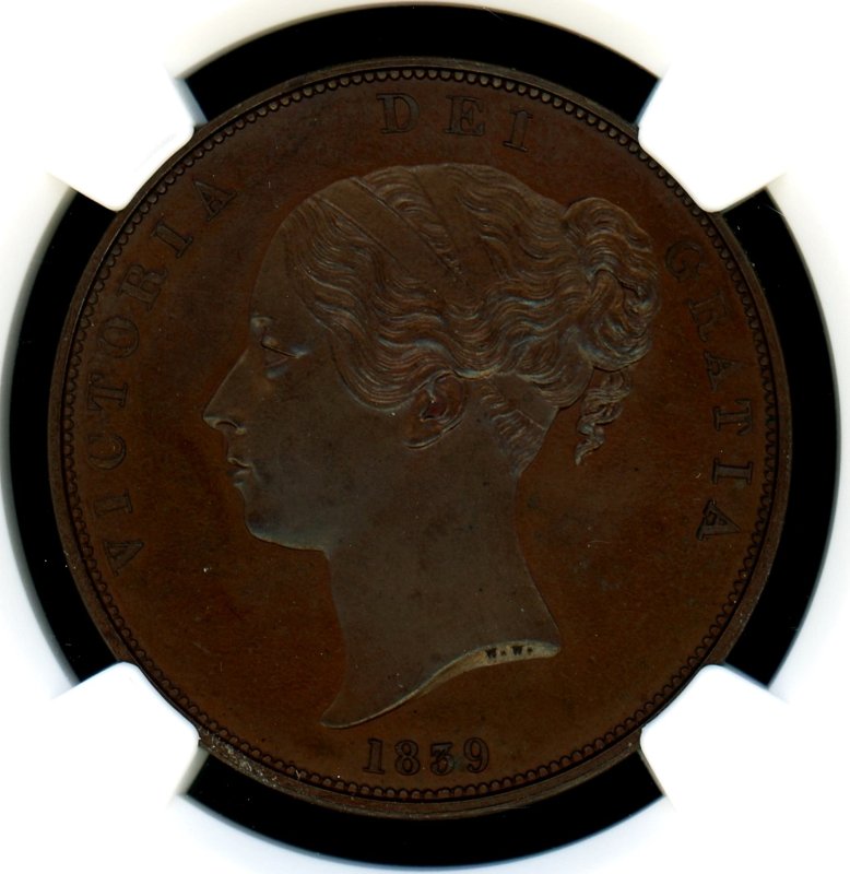 イギリス 1839年 ヴィクトリアヤング プルーフペニー銅貨 NGC PF66BN