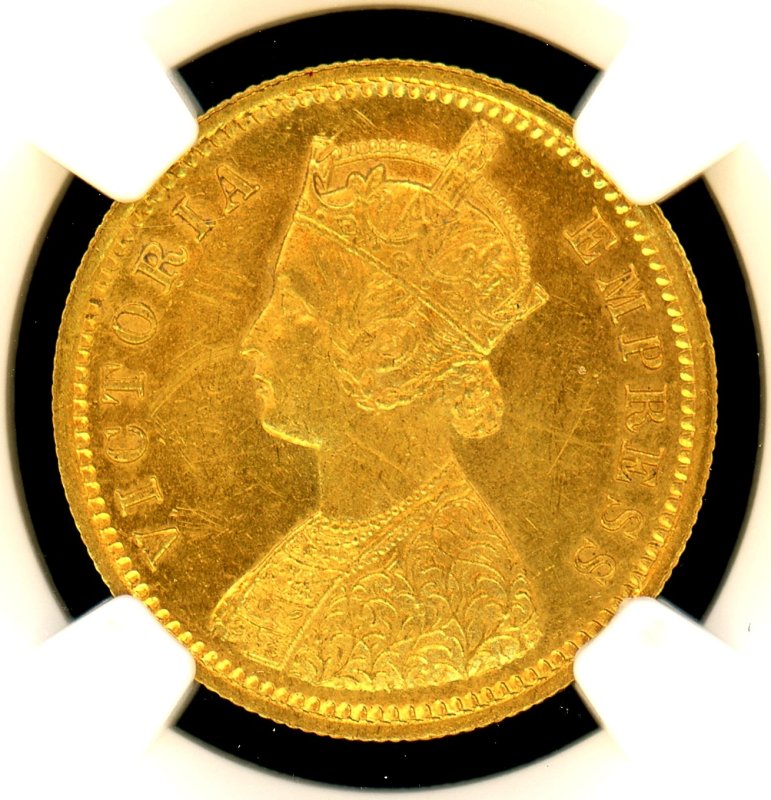 英領インド 1888年 ヴィクトリア女王 Mohur金貨 NGC MS61 - 名古屋 