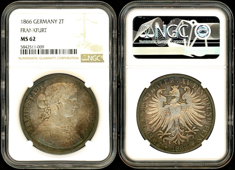ドイツ 1866年 フランコニア 2Taler銀貨 NGC MS62 - 名古屋 創業65年 