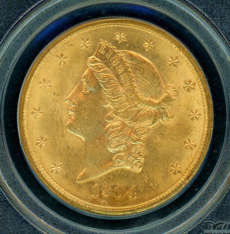 1904年 アメリカ リバティヘッドダブルイーグル20ドル金貨 PCGS MS63 - 貨幣