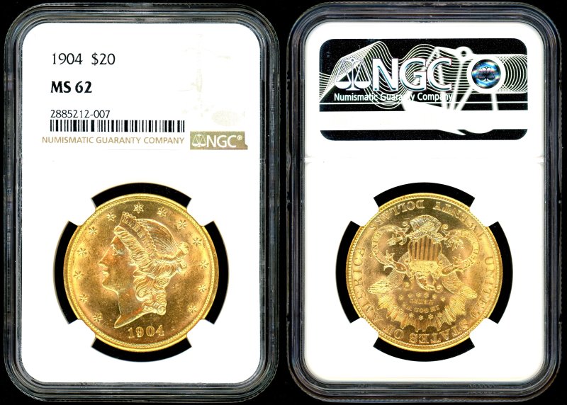 アメリカ 1904年 リバティヘッド 20ドル金貨 NGC MS62 - 名古屋 創業65