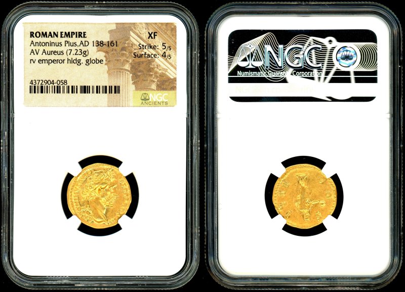 古代ローマ アントニウス・ピウス アウレウス金貨 NGC XF 5/5 4/5