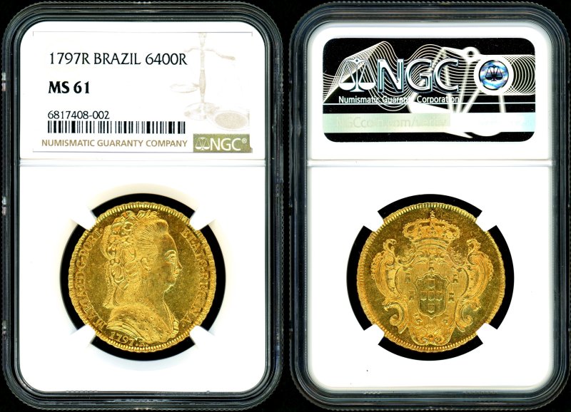 ブラジル 1797R 6400Reis金貨 NGC MS61 - 名古屋 創業65年 時遊屋 古銭