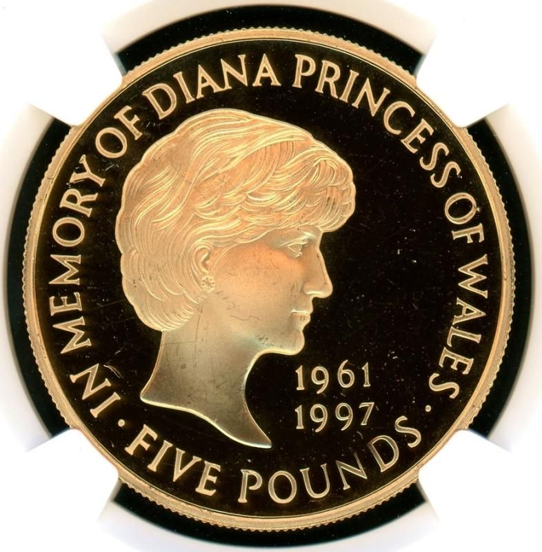 イギリス 1999年 ダイアナ 5ポンド金貨 NGC PF65ULCAM - 名古屋 創業65 