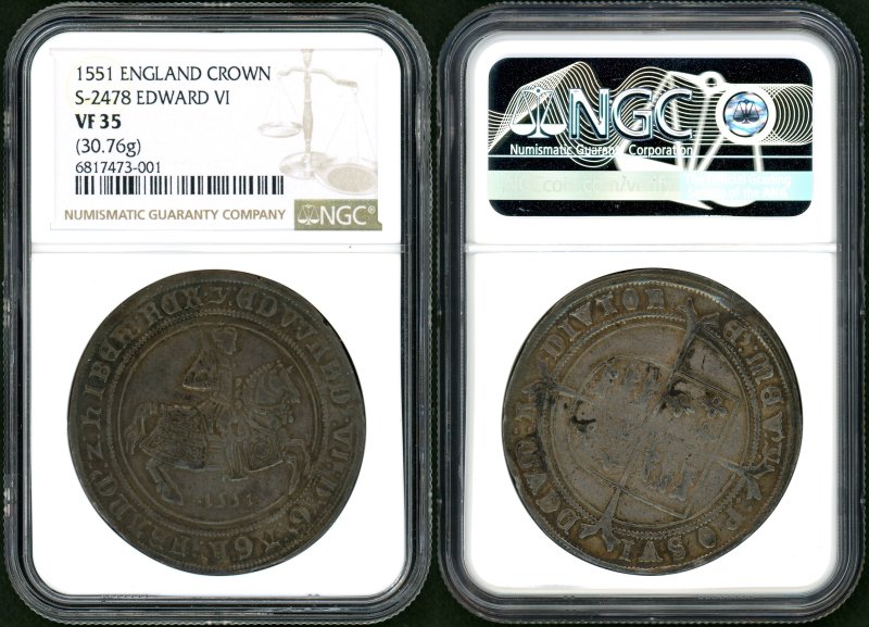 イギリス 1551年 エドワード6世 CROWN銀貨 NGC VF35 - 名古屋 創業65年