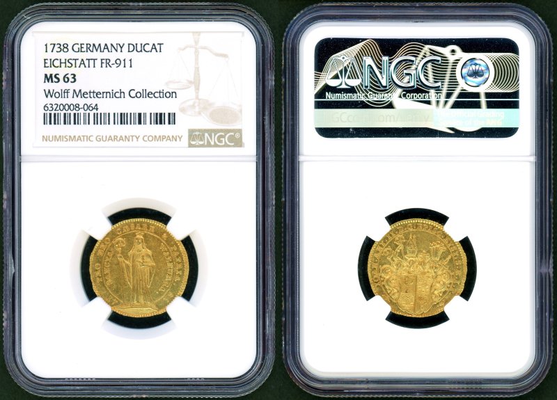 ドイツ アイヒシュタット 1738年 聖ワルプルガ像 Ducat金貨 NGC MS63