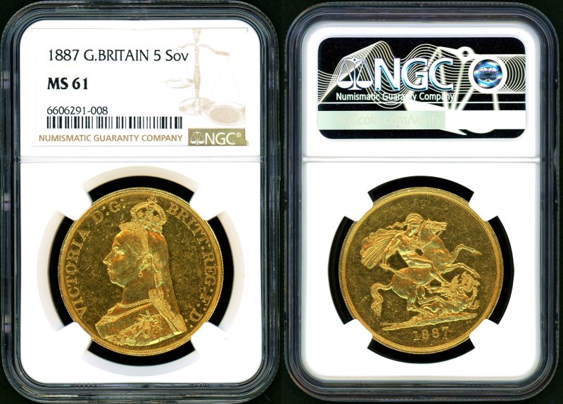 イギリス 1887年 5ポンド金貨 NGC MS61 - 名古屋 創業65年 時遊屋 古銭