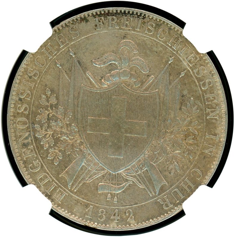 スイス グラウビュンデン射撃祭 1842年 4Franken銀貨 NGC AU-Details - 名古屋 創業65年 時遊屋  古銭・アンティークコイン・切手専門店