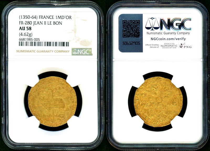 フランス ジャン2世(1350-64) Mouton D'or金貨 NGC AU58 - 名古屋 創業 