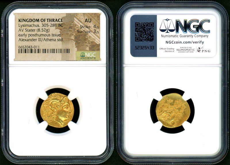 古代 トラキア王国 リュシマコス王時代 アレキサンダー大王 Stater金貨 NGC AU 4/5 3/5 - 名古屋 創業65年 時遊屋 古銭・ アンティークコイン・切手専門店