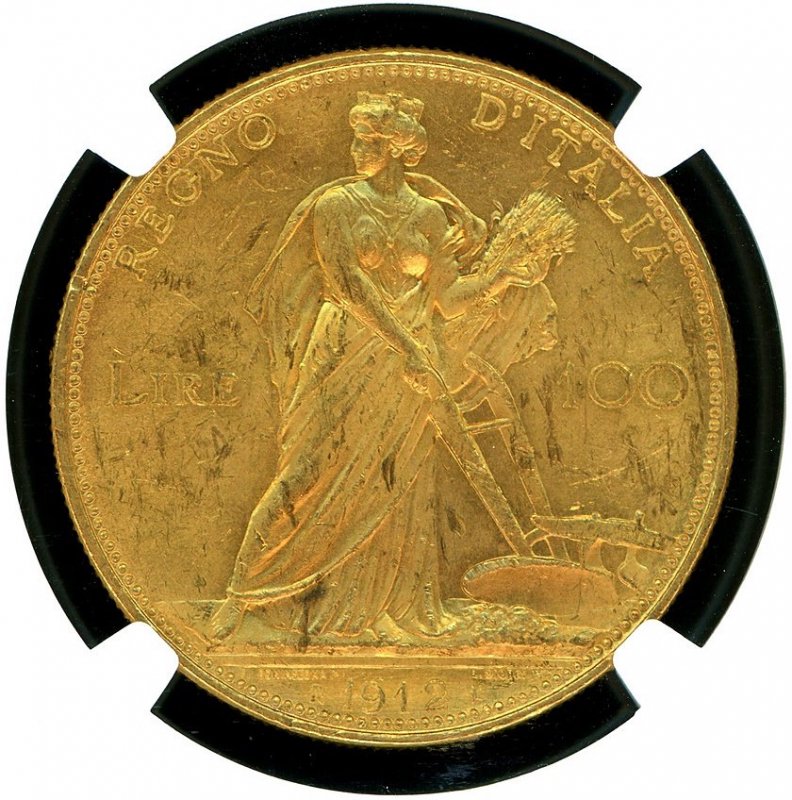 イタリア 1912R 豊穣の女神 100LIRE金貨 NGC MS62 - 名古屋 創業65年 時遊屋 古銭・アンティークコイン・切手専門店