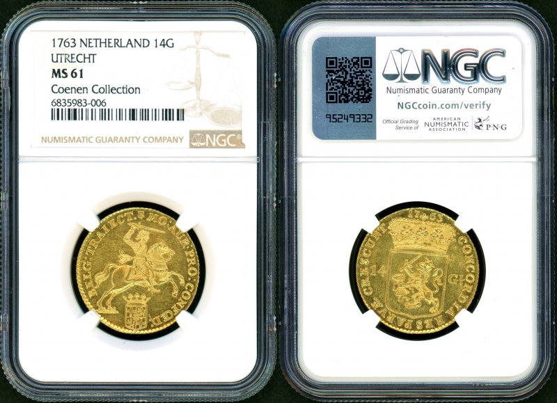 オランダ ユトレヒト 1763年 14Gulden金貨 NGC MS61 - 名古屋 創業65年 時遊屋 古銭・アンティークコイン・切手専門店