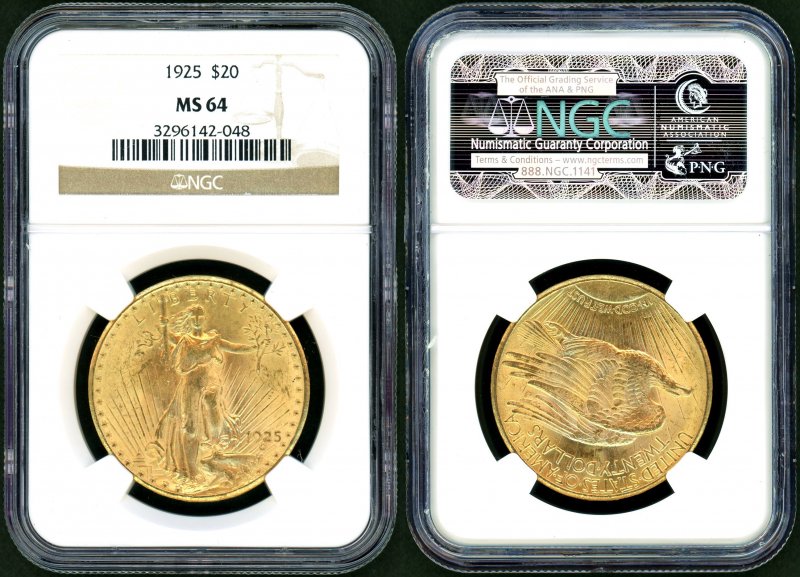 アメリカ 1925年 セントゴーデンス 20ドル金貨 NGC MS64 - 名古屋 創業65年 時遊屋 古銭・アンティークコイン・切手専門店