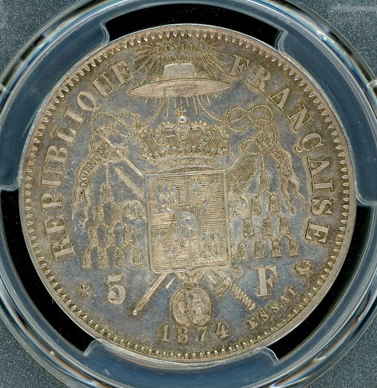 フランス 1874年 マクマホン大統領 贈答用5フラン銀貨 PCGS SP62(No.1) - 名古屋 創業65年 時遊屋  古銭・アンティークコイン・切手専門店