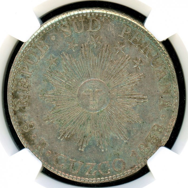 南ペルー 1838年 8レアル銀貨 NGC MS62 - 名古屋 創業65年 時遊屋 古銭・アンティークコイン・切手専門店