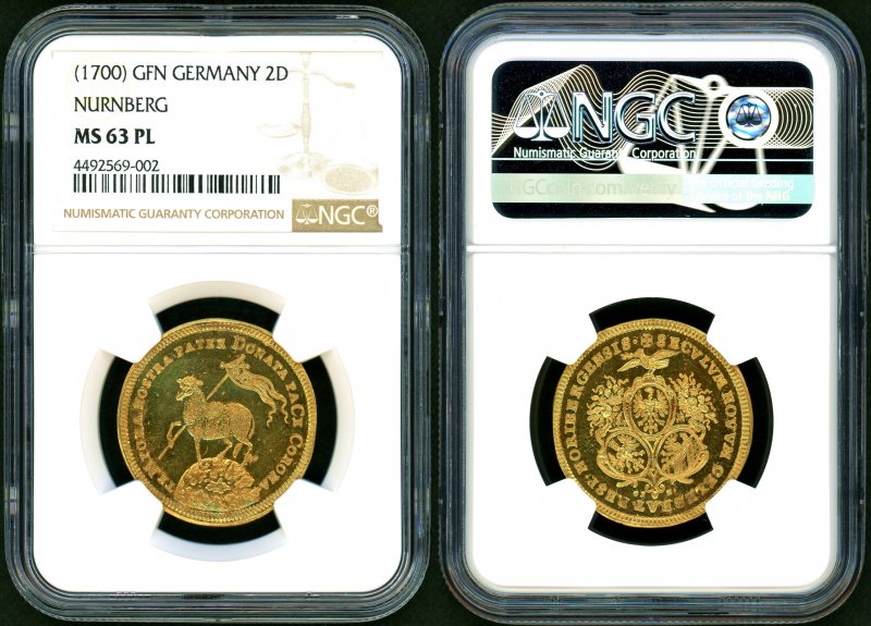 ドイツ ニュルンベルク 1700年 ラムダカット 2Ducat金貨 NGC MS63PL プルーフライク - 名古屋 創業65年 時遊屋  古銭・アンティークコイン・切手専門店