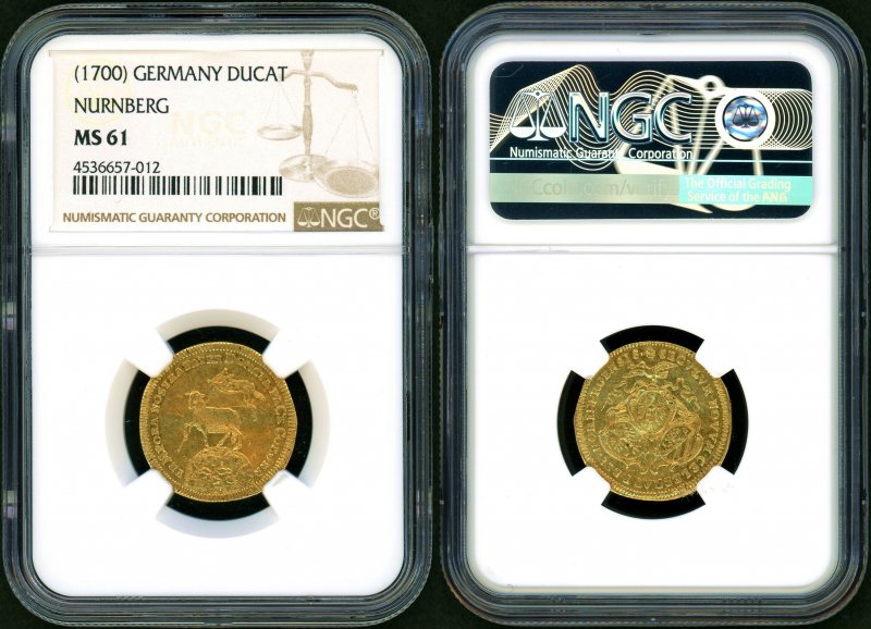 ドイツ ニュルンベルク 1700年 ラムダカット Ducat金貨 リストライク NGC MS61 - 名古屋 創業65年 時遊屋  古銭・アンティークコイン・切手専門店