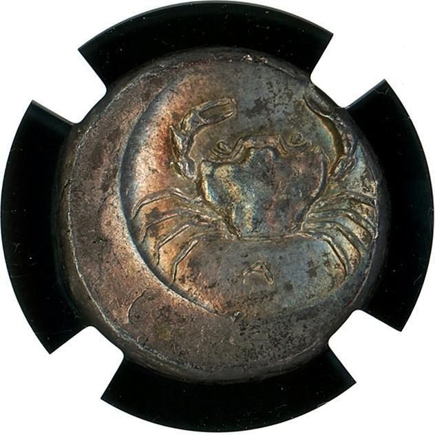 【中古】 砂金35粒 古代シチリア・アクラガス didrachm銀貨 NGC AU 3/5 4/5 flan