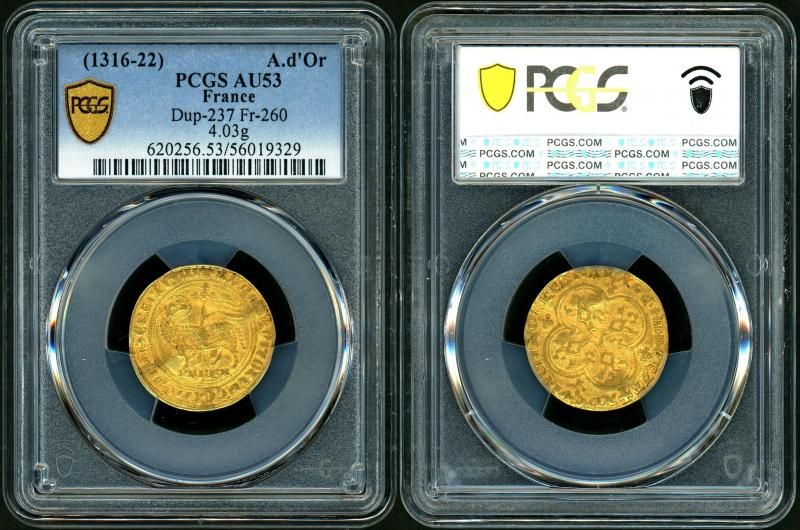 フランス 1316-22 フィリップ5世 Agnel D'or金貨 PCGS AU53