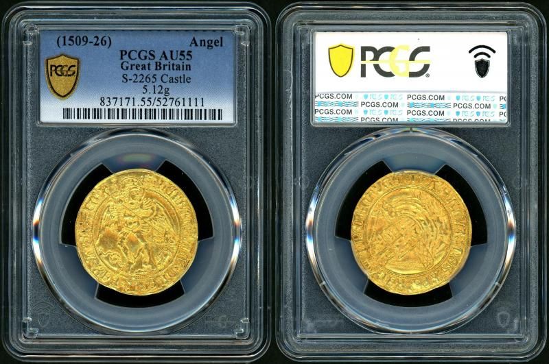 イギリス ND(1509-26) ヘンリー8世 ANGEL金貨 PCGS AU55