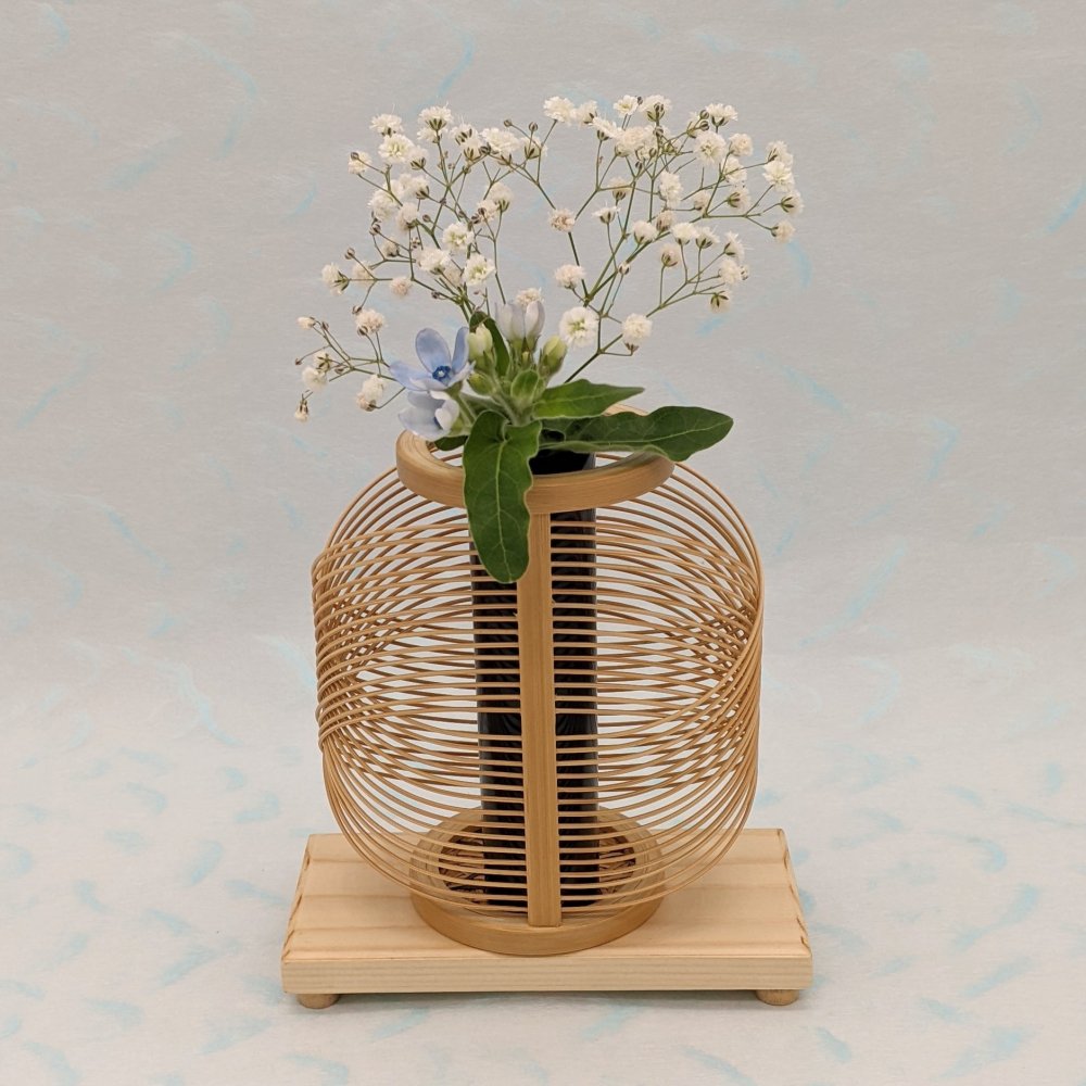 花器 二葉（さらし）【花台付き】- 竹細工 花生け 花入れ 花瓶 日本の