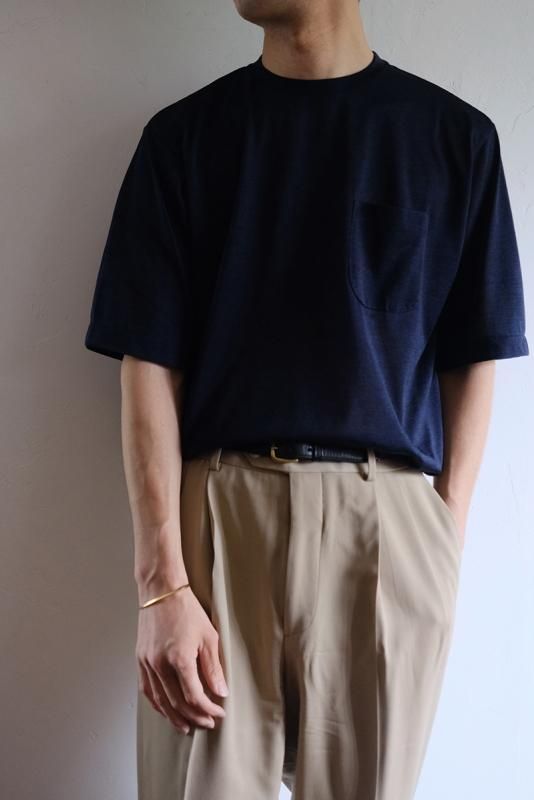 MAATEEu0026SONS マーティーアンドサンズ】WASHABLE SILK POCKET TEE TOP NAVY - in-and-out(インアンド アウト)