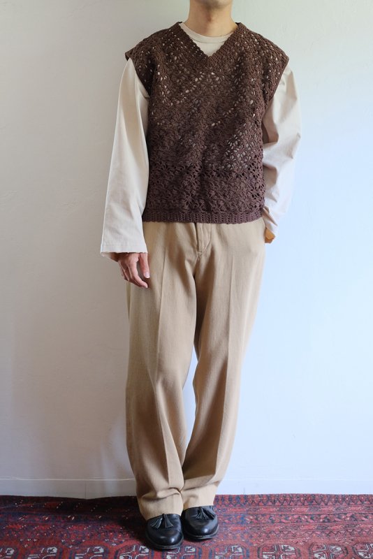 【LUFON ルフォン】CROCHET HAND KNIT VEST SHORT D.BROWN - in-and-out(インアンドアウト)